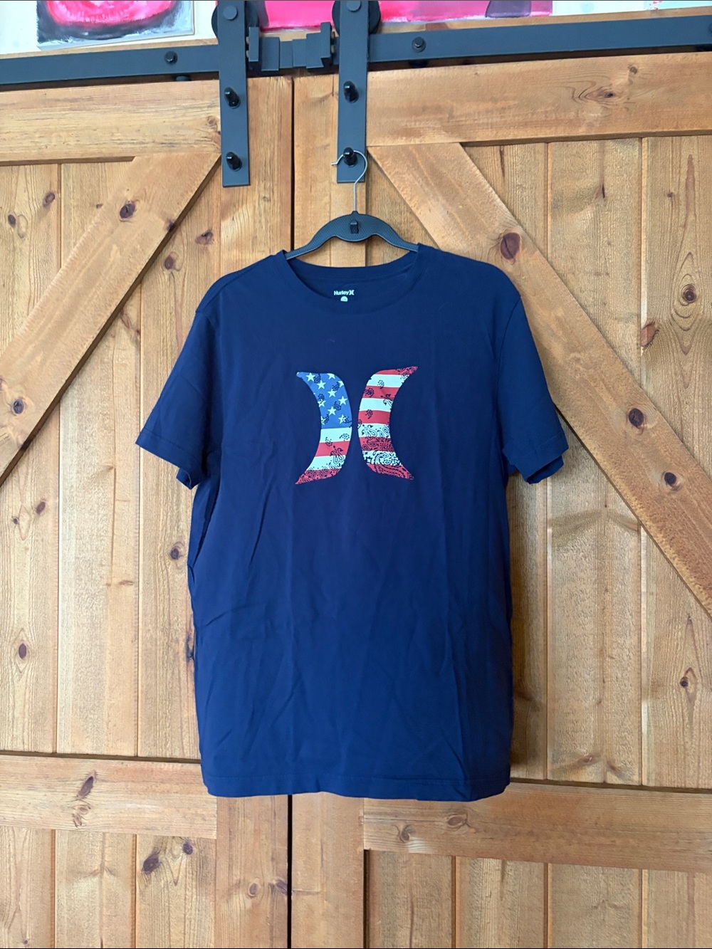 Hurley Men's Navy Short-Sleeve Logo Tee with American Flag Accent